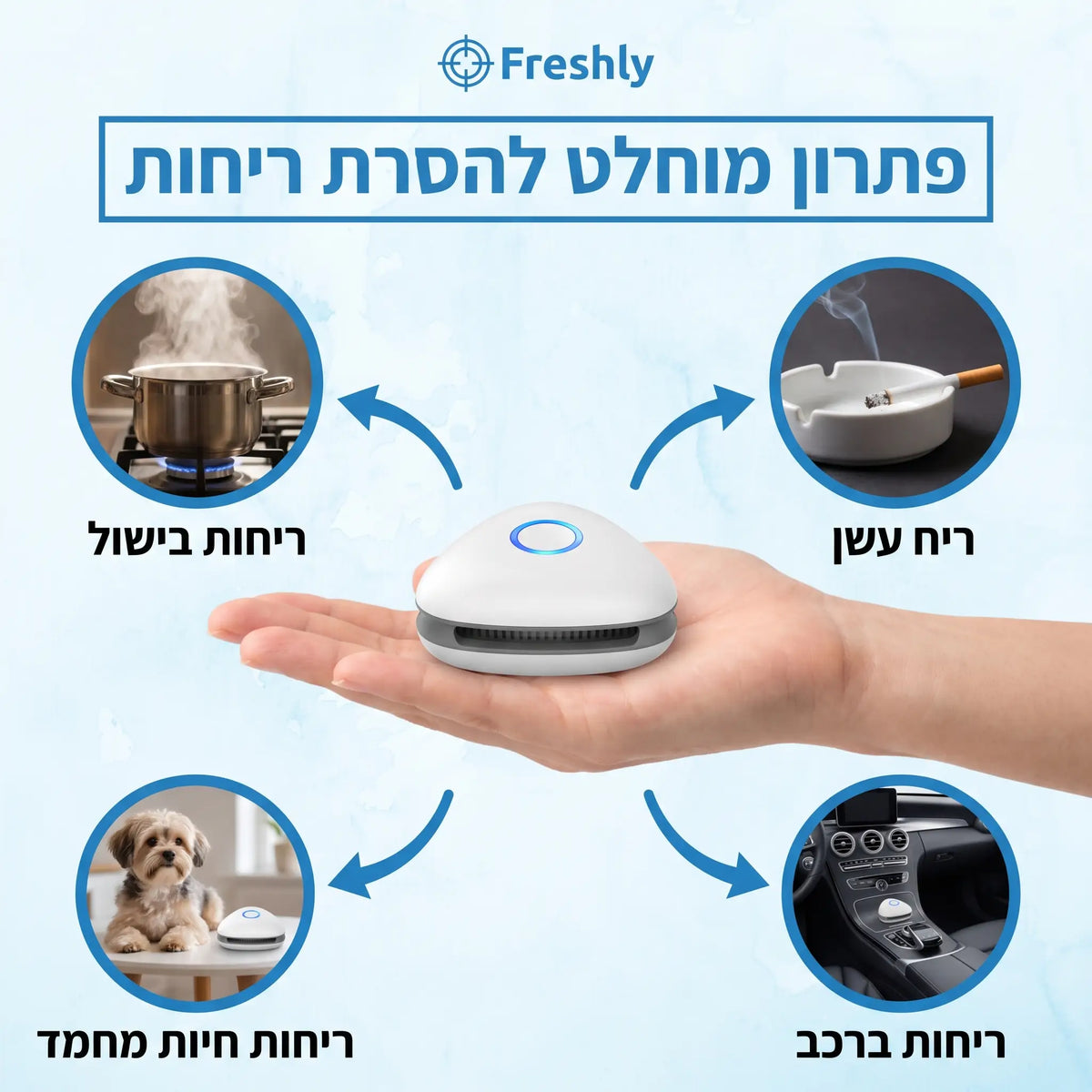 Freshly | המנטרל ריח סיגריות בעלי חיים ומטבח בלחיצה אחת